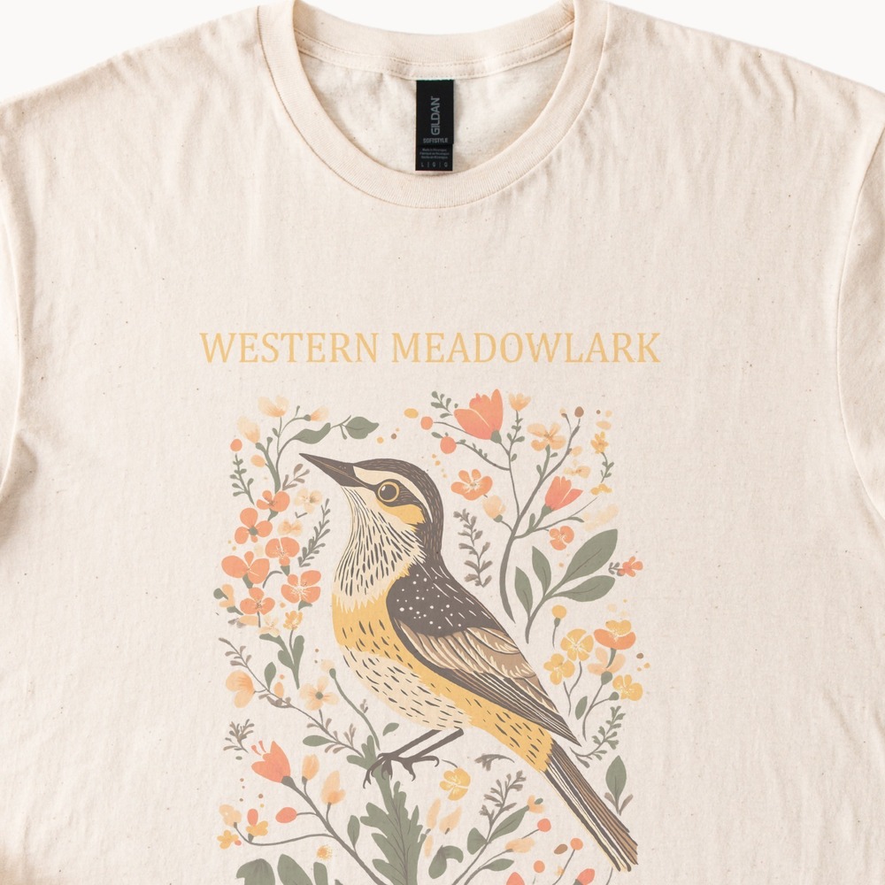 Western Meadowlark Botanical Graphic Tee Natural Bird Nature Art